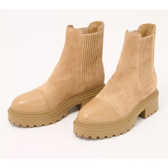 MARC FISHER NATURAL HADRIA SUEDE CAP TOE LUG SOLE BOOT - Picture 1 of 6